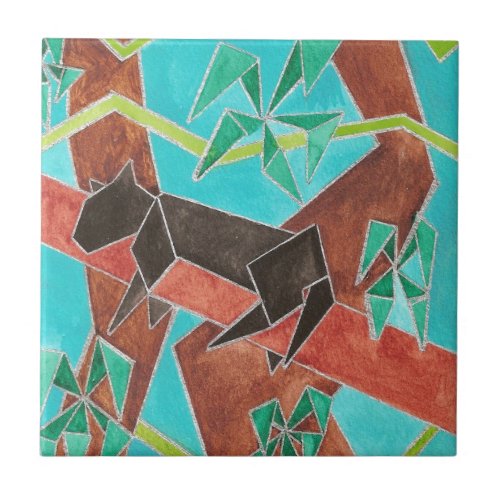 Jungle Panther Original Abstract Art Ceramic Tile