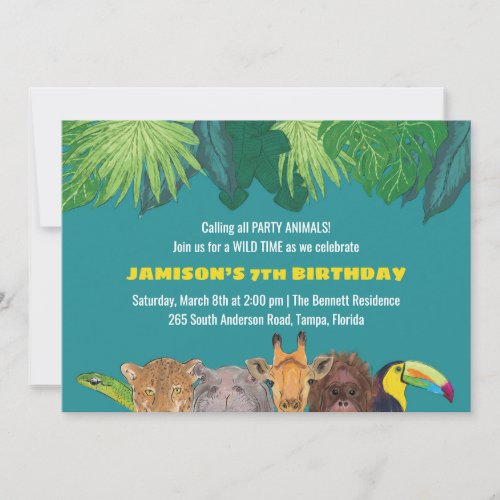 Jungle Party Animals Birthday Invitation