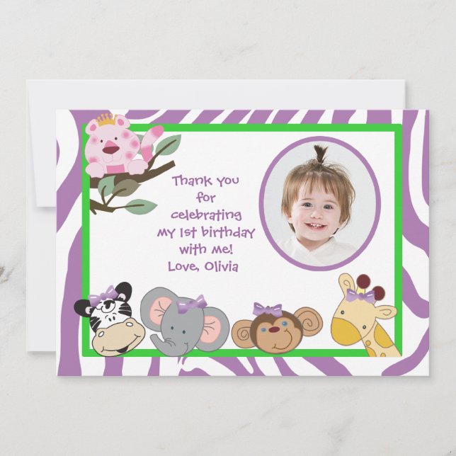 Jungle Party Animals Flat thank you note Card (Front)