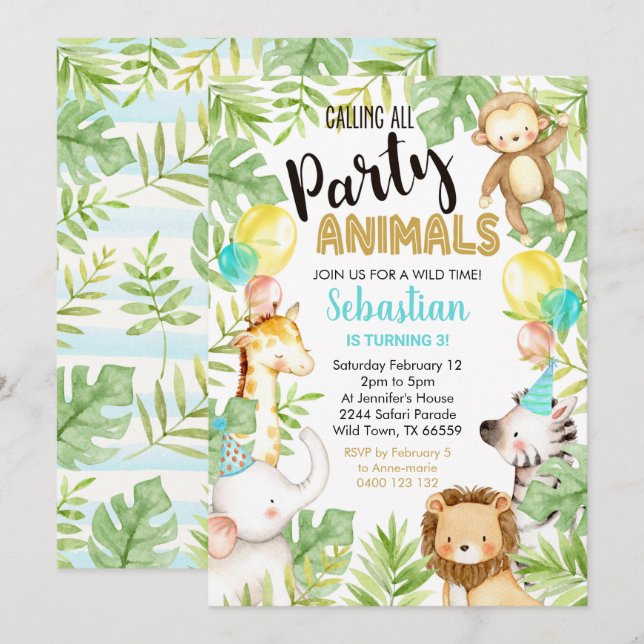 Jungle Party Animals Invitation Jungle Birthday (Front/Back)