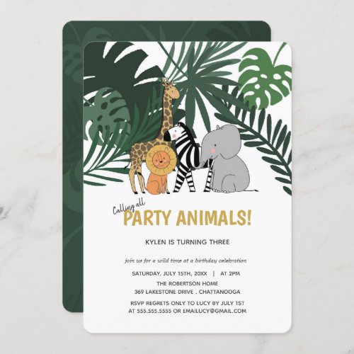 Jungle Party Animals Safari Kids Birthday Invitation