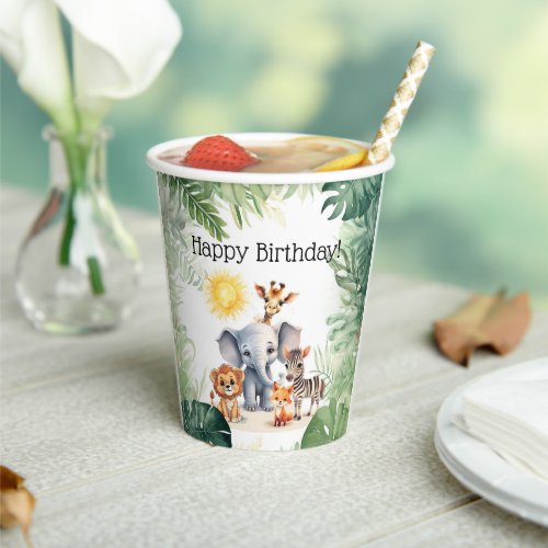 Jungle party cute animals kids baby birthday paper cups