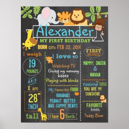 Jungle Party First Birthday Sign Poster 3