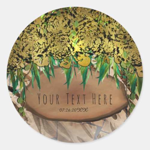 JUNGLE PARTY Gold Glam Animal Print Birthday Favor Classic Round Sticker