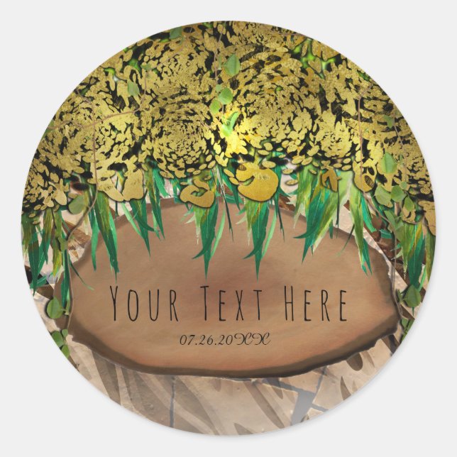 JUNGLE PARTY Gold Glam Animal Print Birthday Favor Classic Round Sticker (Front)