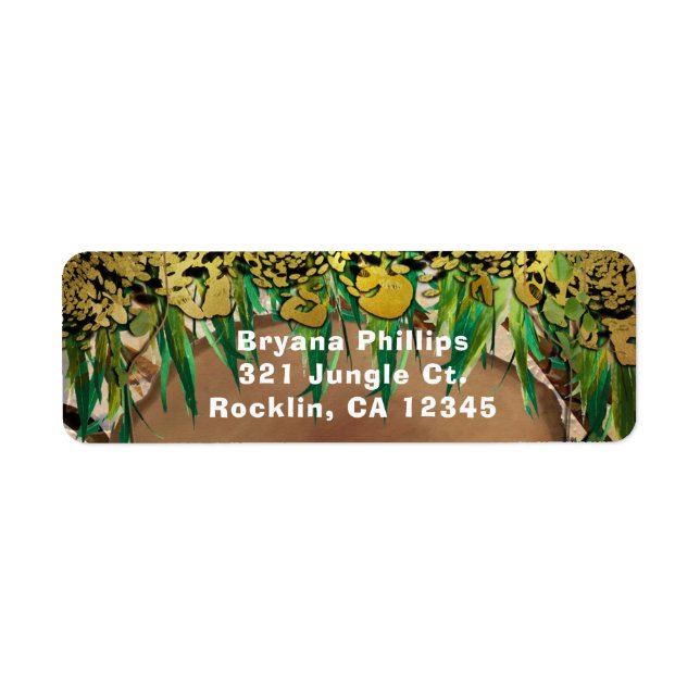 JUNGLE PARTY Gold Glam Animal Print Birthday Label (Front)