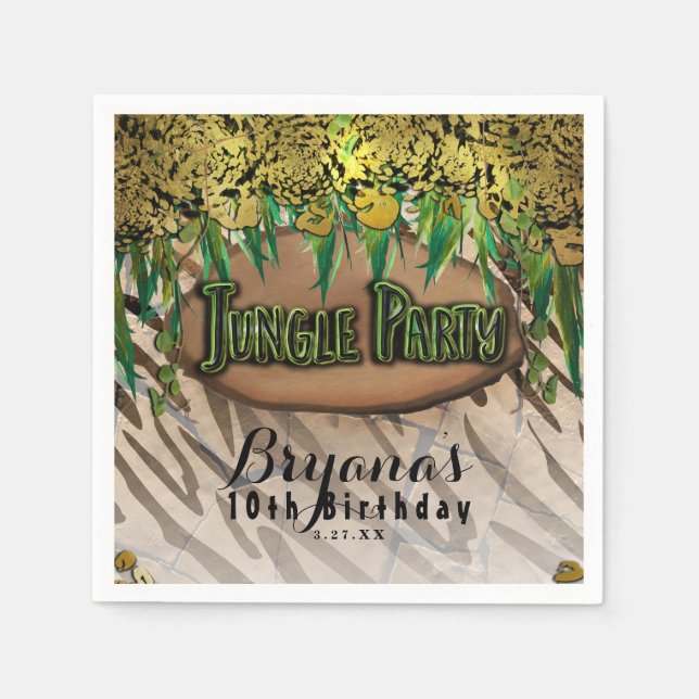 JUNGLE PARTY Gold Glam Animal Print Birthday Napkins (Front)