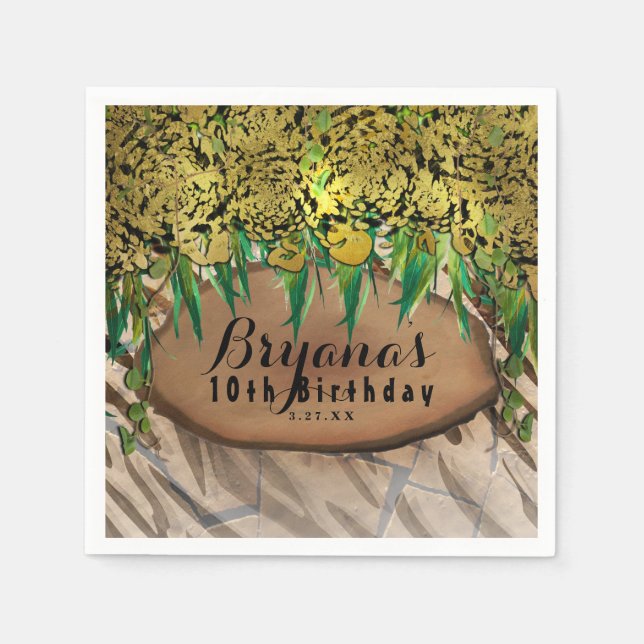 JUNGLE PARTY Gold Glam Animal Print Birthday Napkins (Front)