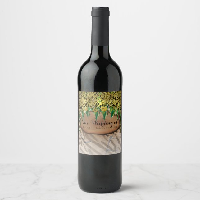 JUNGLE PARTY Gold Glam Animal Print Birthday Wine Wine Label (Front)
