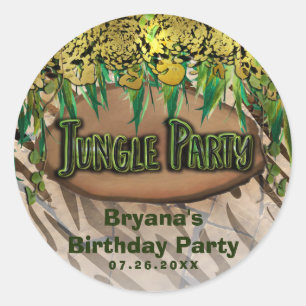JUNGLE PARTY Gold Glam Animal Print Custom Favor Classic Round Sticker