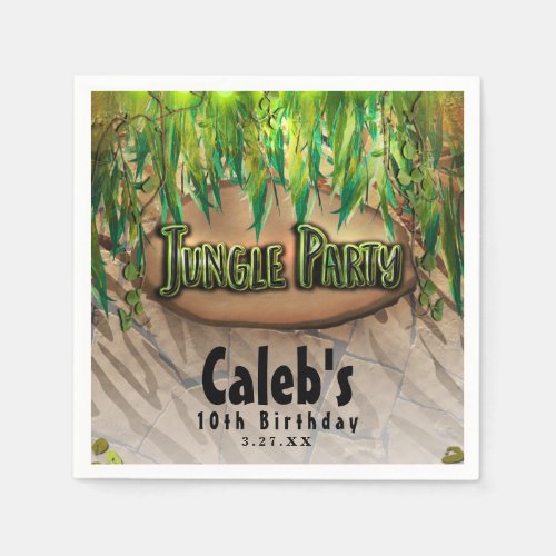 JUNGLE PARTY Leaves  Animal Print Custom Birthday Napkins