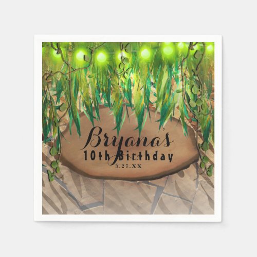 JUNGLE PARTY Leaves  Animal Print Custom Birthday Paper Napkins