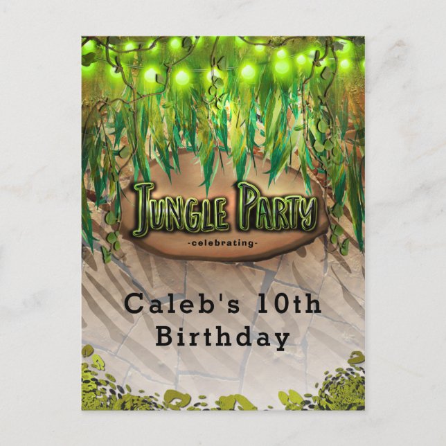 JUNGLE PARTY Leaves & Animal Print Event Flyer Announcement Postcard (Front)