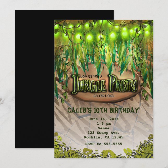 JUNGLE PARTY Leaves & Animal Print Invitations (Front/Back)