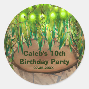 JUNGLE PARTY Leaves & Animal Print Party Favor Classic Round Sticker