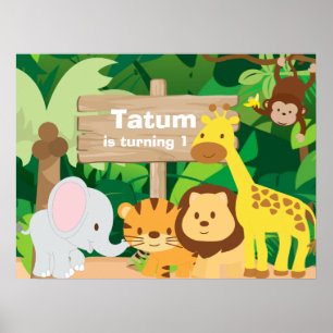 Jungle Party personalized backdrop poster