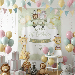 Jungle Pastel 1st Birthday Cute Giraffe Backdrop