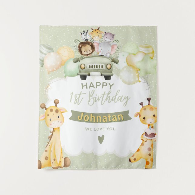 Jungle Pastel 1st Birthday Cute Giraffe Backdrop (Front)