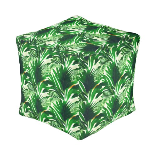 Jungle Pattern Cube Pouf