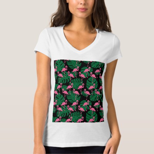 Jungle Pattern Flamingos T_Shirt