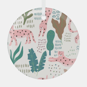 Jungle pattern, leopard print, vintage. glass ornament
