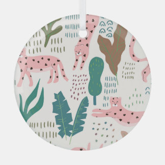 Jungle pattern, leopard print, vintage. glass ornament