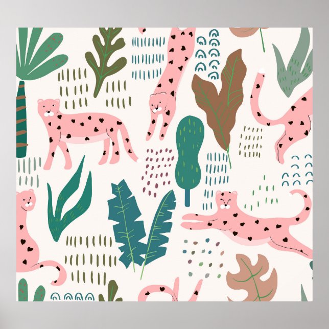 Jungle pattern, leopard print, vintage. poster (Front)
