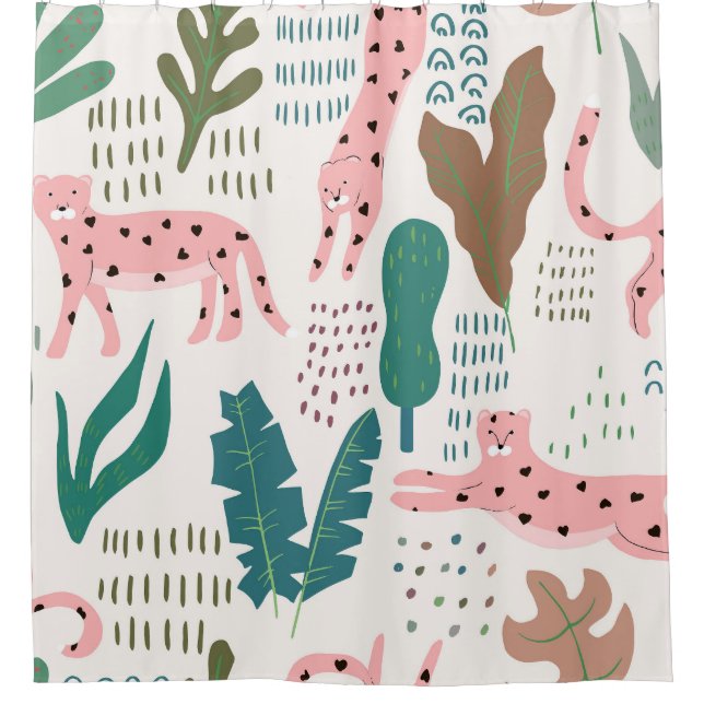 Jungle pattern, leopard print, vintage. shower curtain (Front)