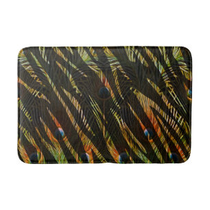 Jungle Pattern Zebra Stripes and Peacock Feathers Bath Mat
