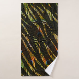 Jungle Pattern Zebra Stripes and Peacock Feathers Bath Towel