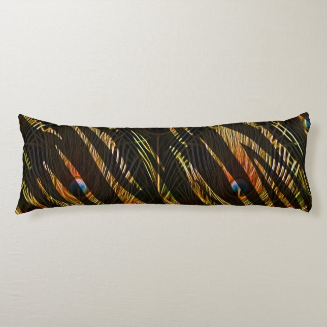 Jungle Pattern Zebra Stripes and Peacock Feathers Body Pillow (Front)