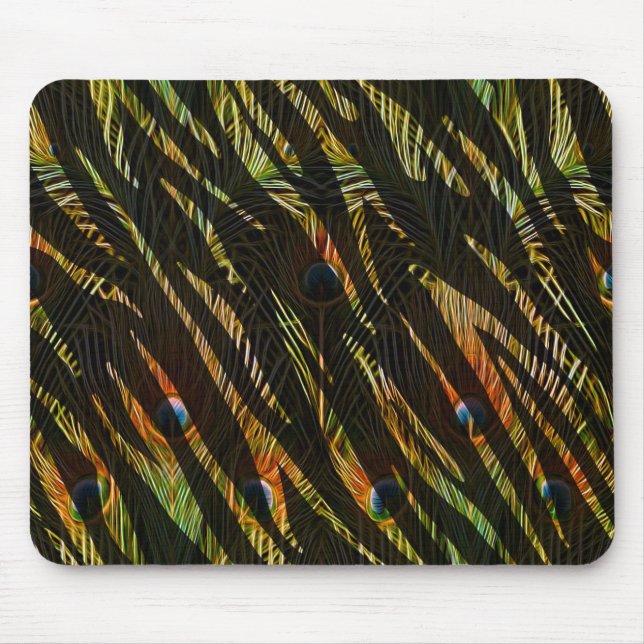 Jungle Pattern Zebra Stripes and Peacock Feathers Mouse Pad (Front)
