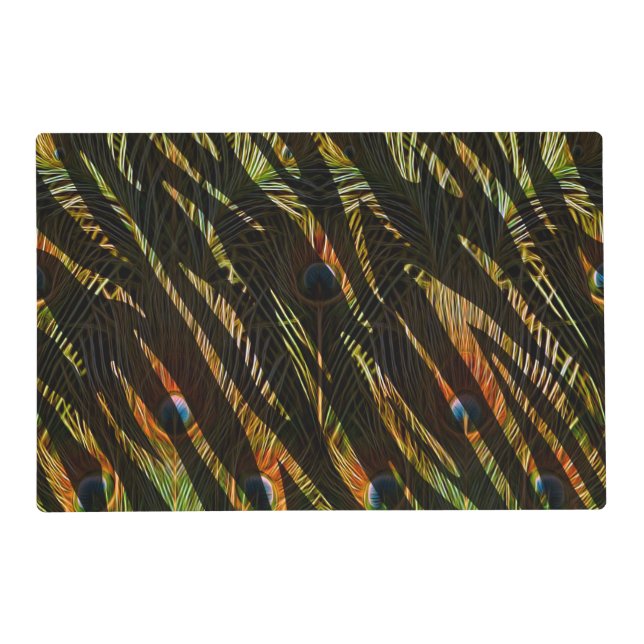 Jungle Pattern Zebra Stripes and Peacock Feathers Placemat (Front)
