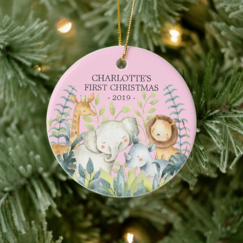 Jungle Photo Girls Babys First Christmas Ornament