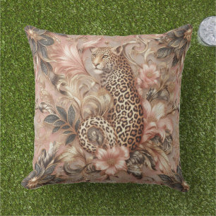 Jungle Pink and Brown Leopard  Outdoor Pillow