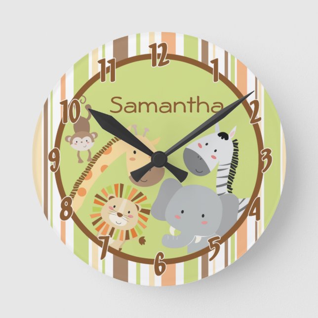 Jungle Play Safari Zoo Animal Personalized Clock (Front)