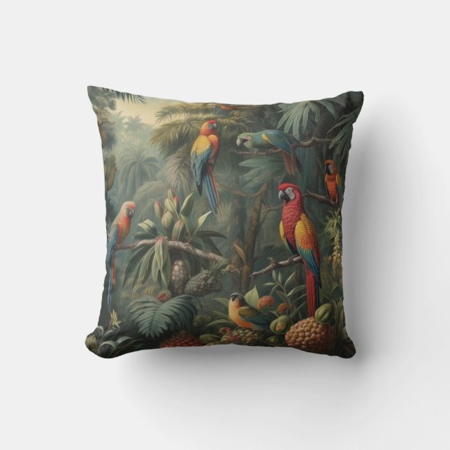 Jungle Plume Scarlet Macaw and Pineapple Luxe Throw Pillow (Front)