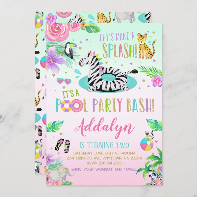 Jungle Pool Party Invitation (Front/Back)
