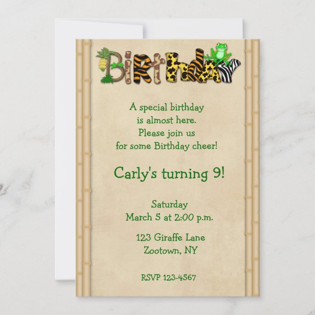 Jungle Print Frog Birthday Party Invitation (Front)