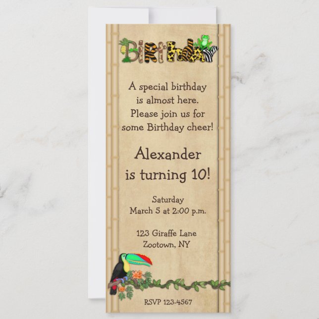 Jungle Print Frog Birthday Party Invitation (Front)