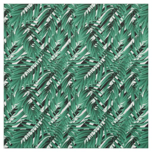 Jungle Print Tropical Palm Leaves Green white and  Fabric