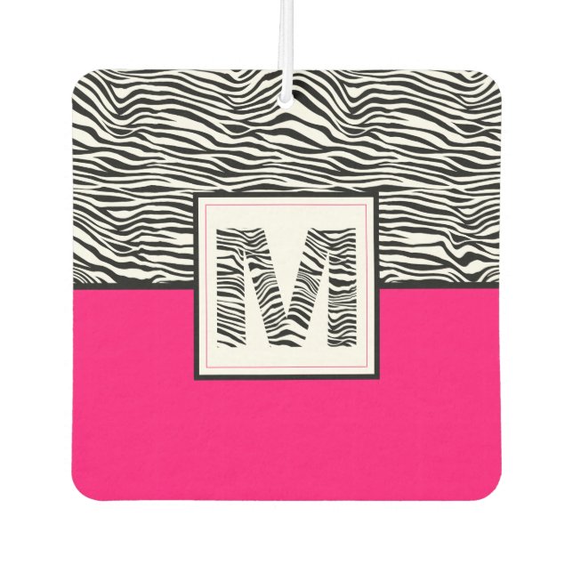 Jungle Print Zebra Stripe Monogram + Hot Pink Air Freshener (Front)