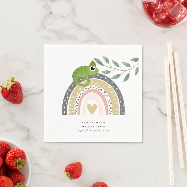 Jungle, Rainbow And Chameleon Baby Shower Napkins (Insitu)