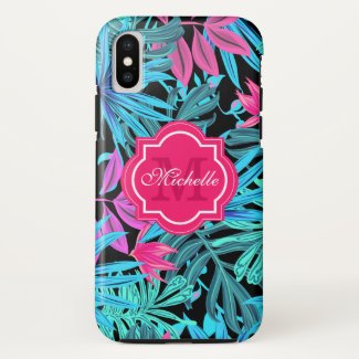 Jungle rainforest teal turquoise leaves name Case-Mate iPhone case