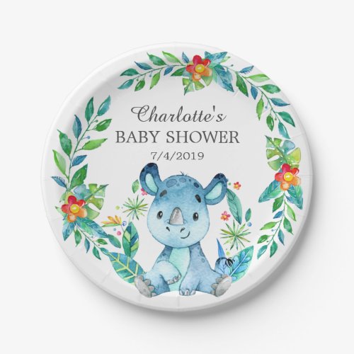 Jungle Rhino Baby Shower 7 Plate