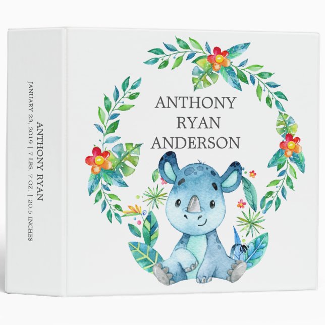 Jungle Rhino Baby Shower Baby Photo Album 3 Ring Binder (Front/Spine)