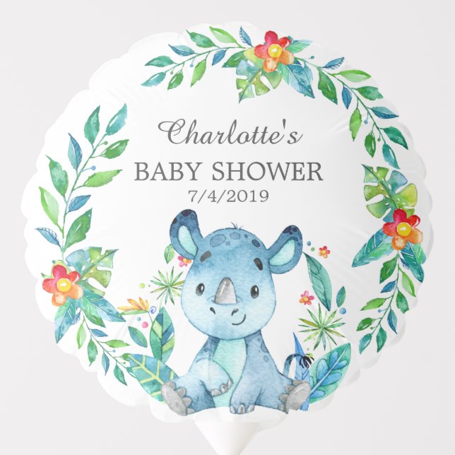 Jungle Rhino Baby Shower Balloon (Front)