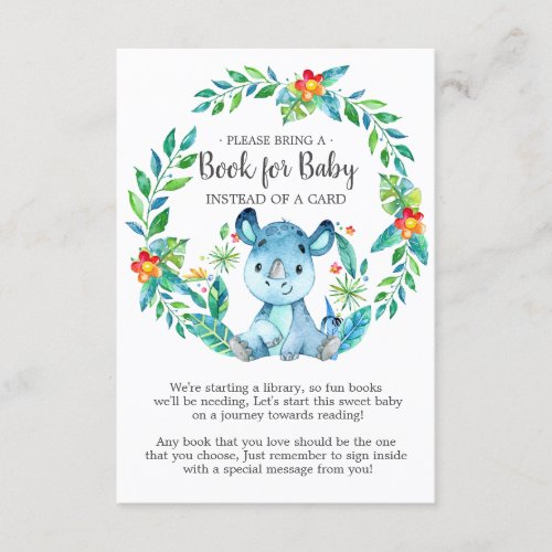 Jungle Rhino Baby Shower Book for Baby Card