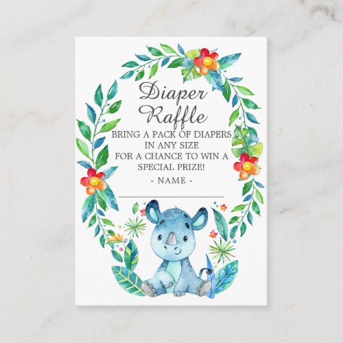 Jungle Rhino Baby Shower Diaper Raffle Enclosure Card