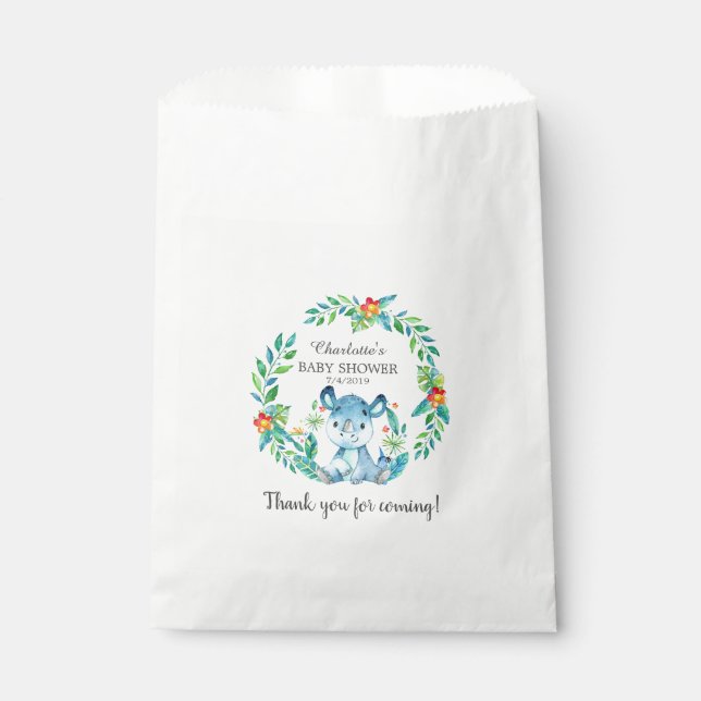 Jungle Rhino Baby Shower Favor Bags (Front)